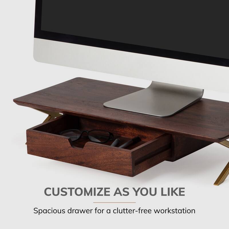 Jani Wood Monitor Stand Riser Desk - Ergonomic Design Stand, Desktop Organizer Table for Home, Office Workspace, Gaming Desk