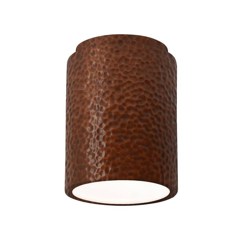 Justice Design Radiance - Cylinder Flush-Mount (Outdoor) - Replaceable Bulb - Hammered Copper