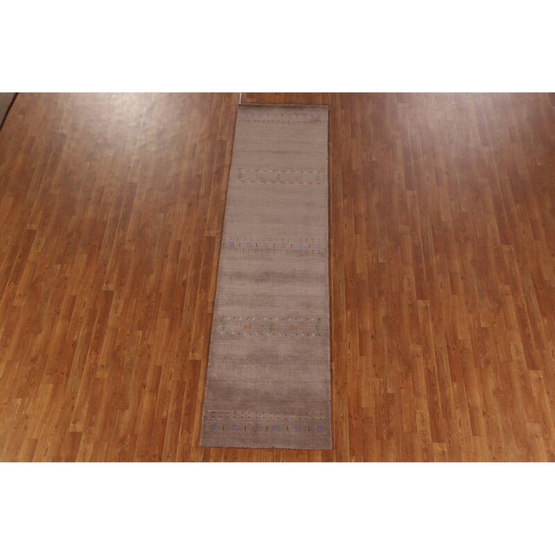 Hand Knotted Oriental 100% Wool Carpet Tribal Tribal Brown Gabbeh Runner Rug - 9' 10'' X 2' 8''