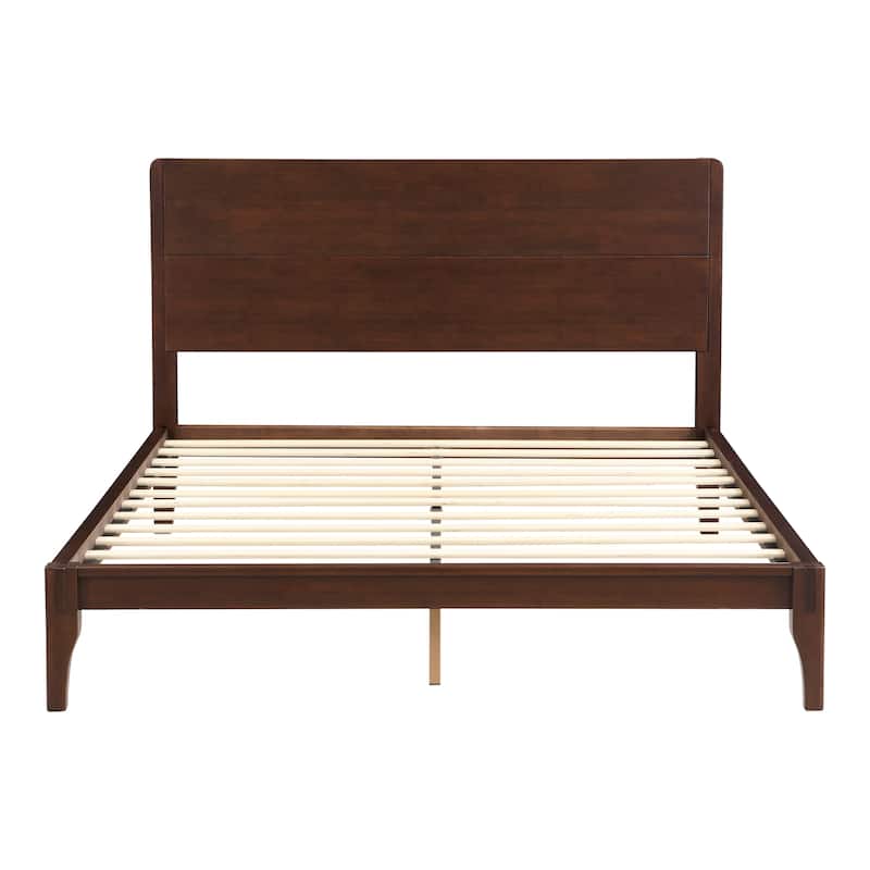 Full/Queen/King Bamboo Platform Bed, Mid-Century Modern Bed Frame with Tall Headboard, Wood Slat Support, No Box Spring Needed