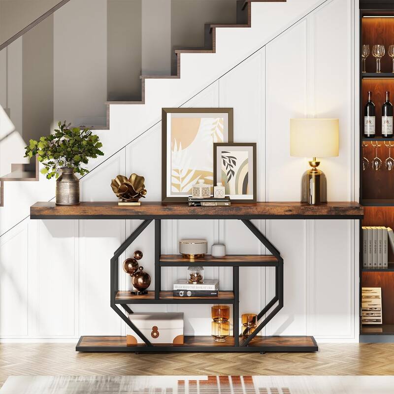 70.9 inch Extra Long Console Table, Modern Behind Couch Sofa Table, Faux Marble Entryway Table for Living Room, Hallway