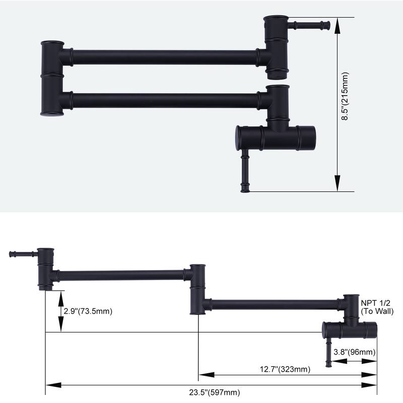 WOWOW 23.5-inch Wall Mount Pot Filler with Double Handle