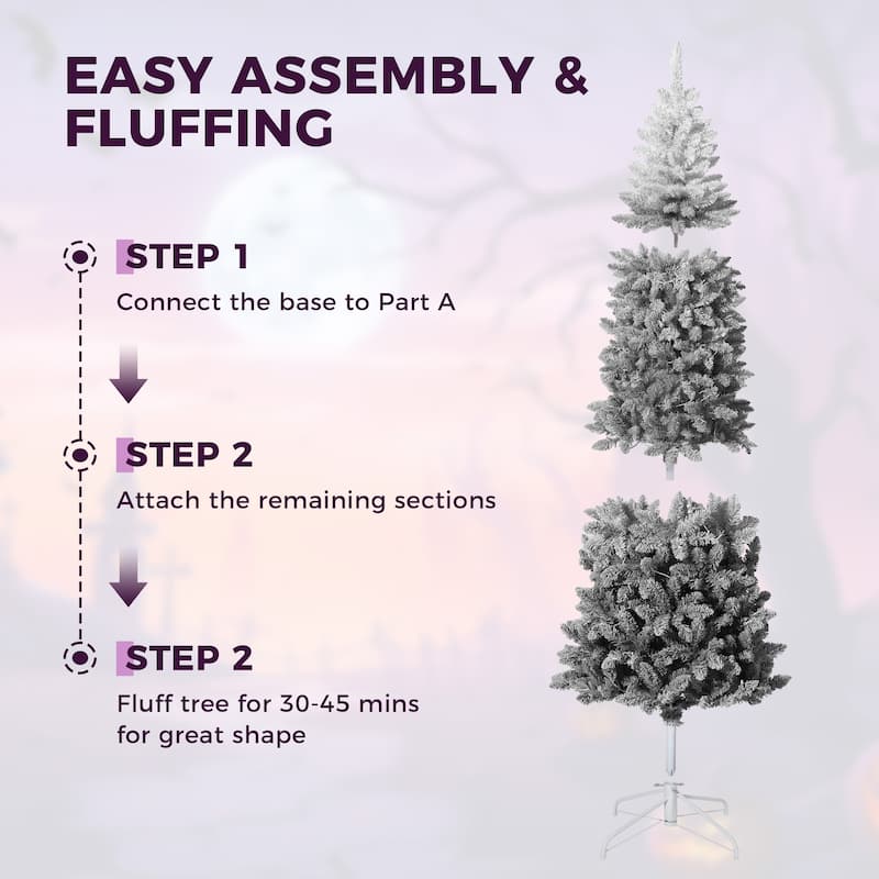 6FT Purple Gradient Pencil Christmas Tree – Prelit with 100 Dual Color LEDs, Snow Flocked, 320 Branch Tips,Metal Stand