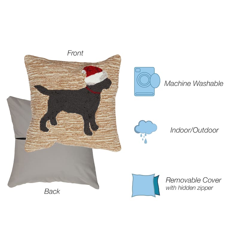 Liora Manne Frontporch Christmas Dog Indoor/Outdoor Pillow Neutral 18" Square