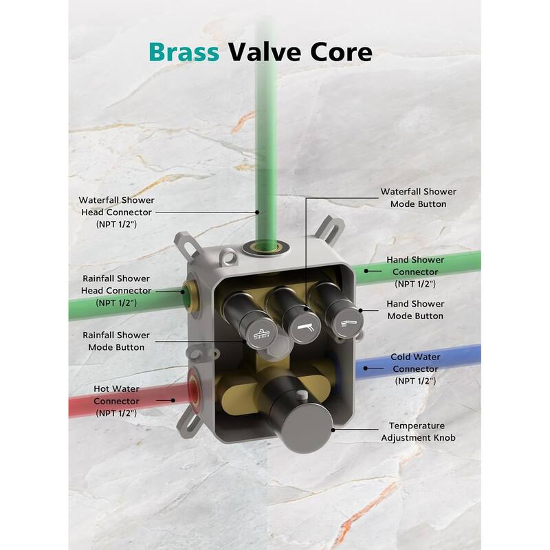 Lefton Shower System in Fahrenheit Display, 13” Overhead Shower Head with All-in-one Handheld Spray Showerhead, SSWM2501