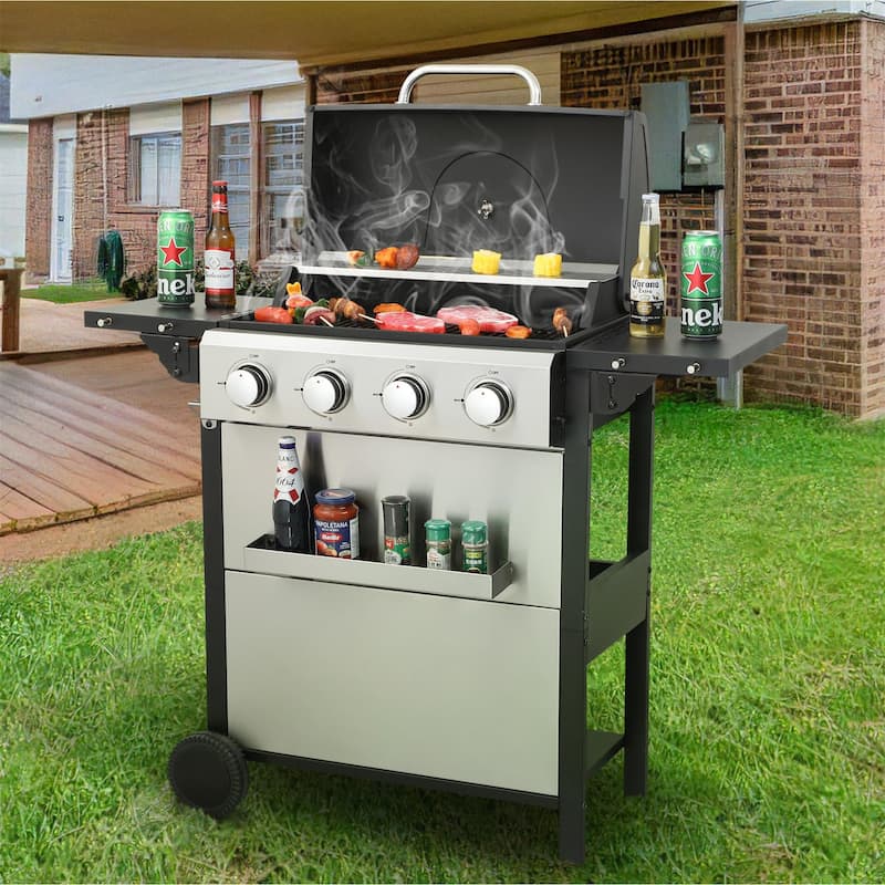 34200BTU Output 4 Burner Propane Gas BBQ Grill w/ Wire Enamel Cooking Grids