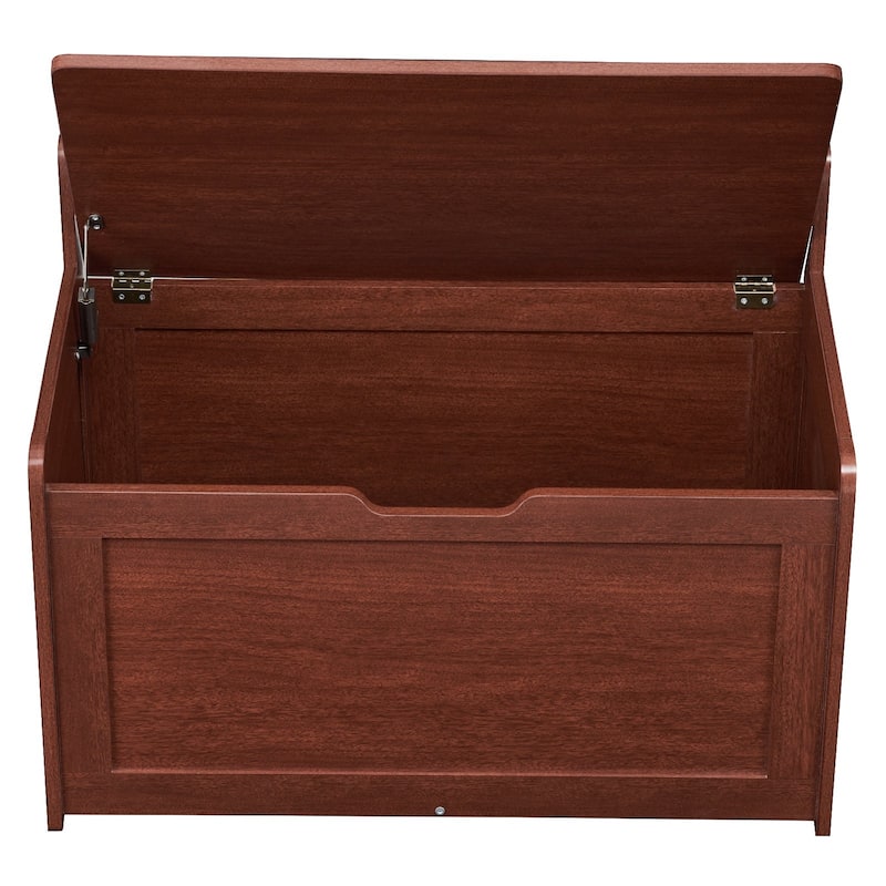 Multifunctional Storage Wooden Toy Storage Box with Flip-Top Lid and Safety Hinge Perfect for Any Room - Cherry