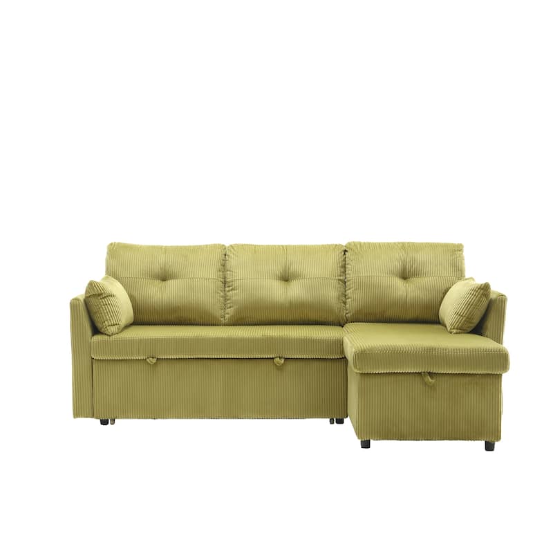 Green 81.1'' L-Shaped 3 Seater Modular Sofa with Reversible Chaise Lounge and Storage, Plush Velvet Sleeper Sofa for Living Room