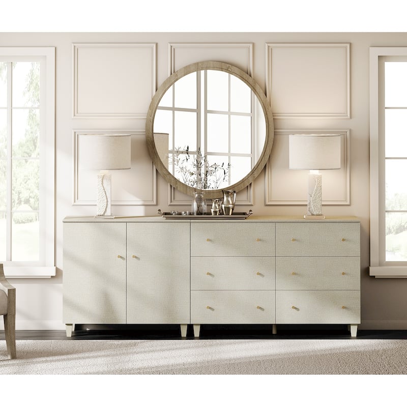 Wood Dresser with 6 Drawers and 1 Cabinet for Bedroom, 83" Wide - Beige