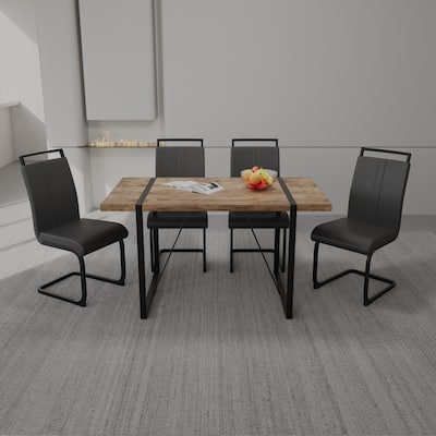 Modern 5-Piece Dining Set with Dark MDF Rectangular Table & 4 High Back Black Metal Legs Chairs