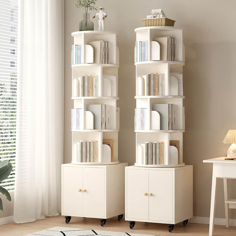 Anmytek 360 Rotating Corner Bookshelf with Wheels Space Saving Storage for Small Rooms