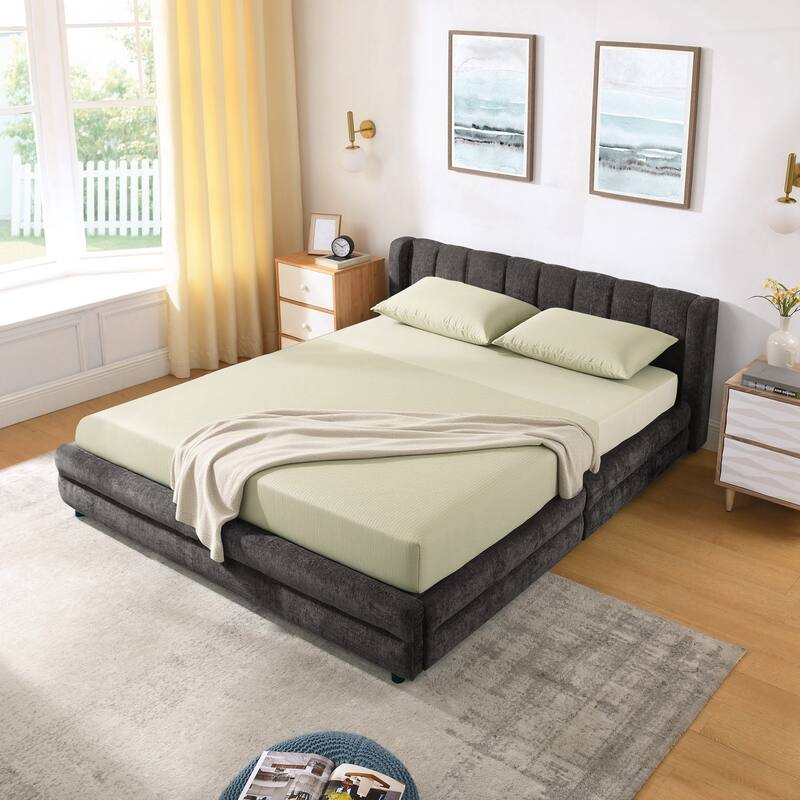 Queen Size Upholstered Bed Frame with Thick Fabric
