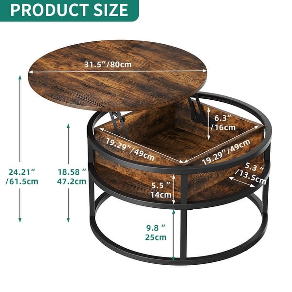 dimension image slide 1 of 8, Moasis Round Lift Top Coffee Table with Hidden Storage