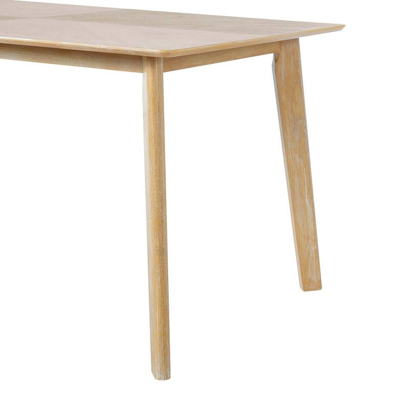 Retro Rubberwood Dining Table for 6, Minimalist Rectangular Kitchen Table