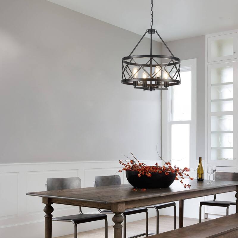 4-Light Circle Hanging Candlestick Linear Foyer Chandelier Lighting Fixture for Dining Room Kitchen Island