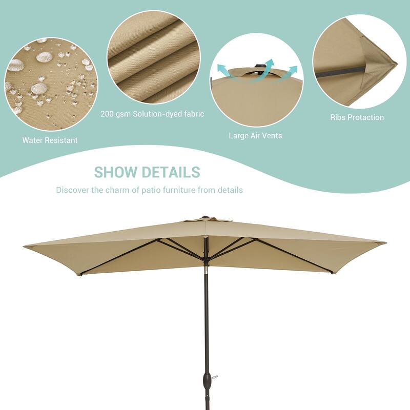 AOOLIMICS 10×6.5FT Rectangular Patio Umbrella with UV Protection, Easy Tilt, and Wind-Resistant Features
