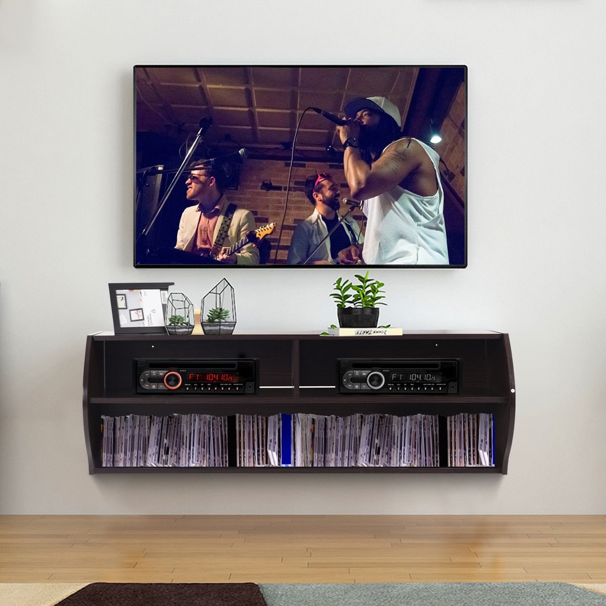 Costway 48 5 2 Tier Modern Floating Shelf Wall Mounted Hanging Tv Audio Video Console As Pic Overstock 24114720