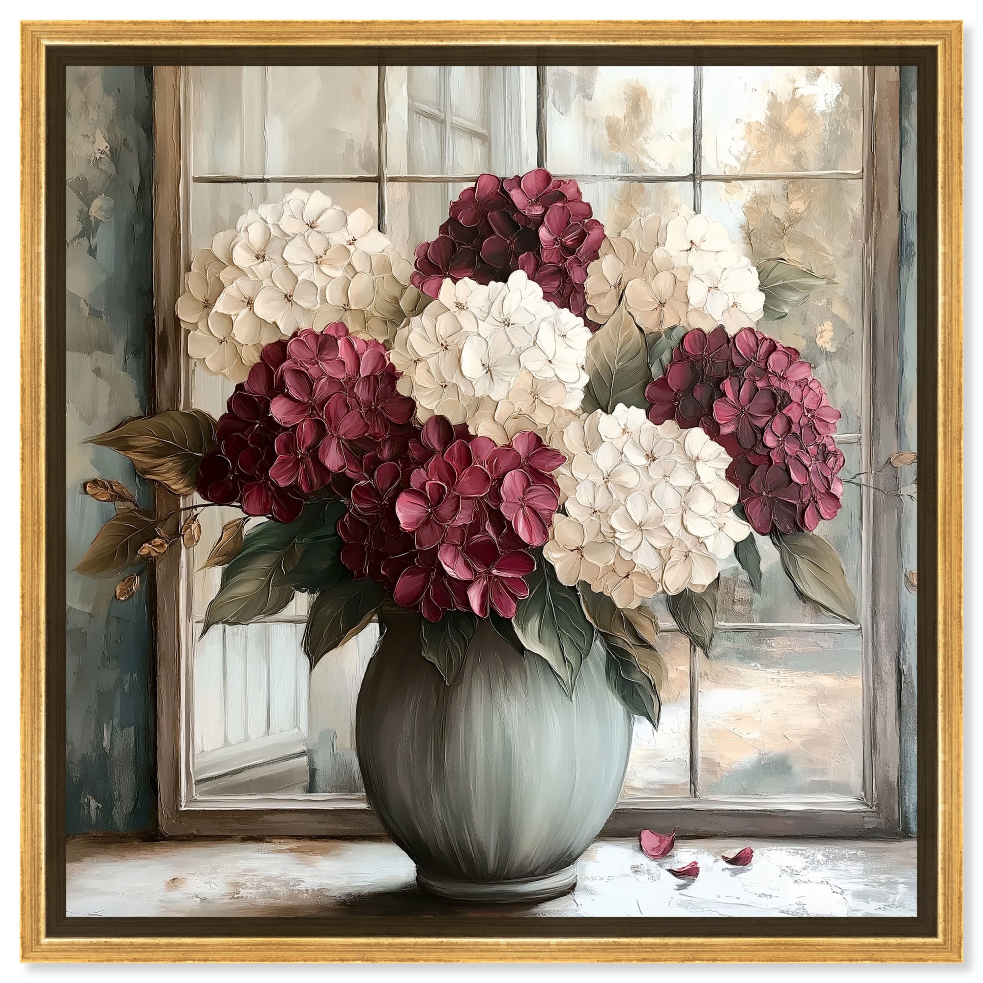 Window Wine Maroon Vase Canvas Floral Glam Art by Art Remedy