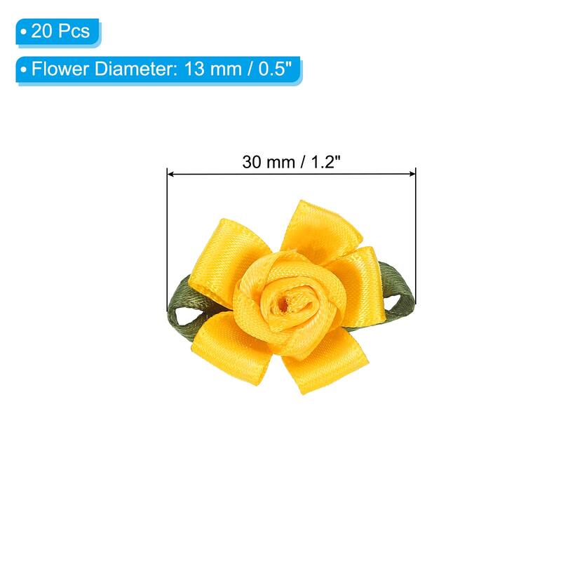 20Pcs Mini Satin Ribbon Roses Small Rosettes Fabric Flowers - Yellow
