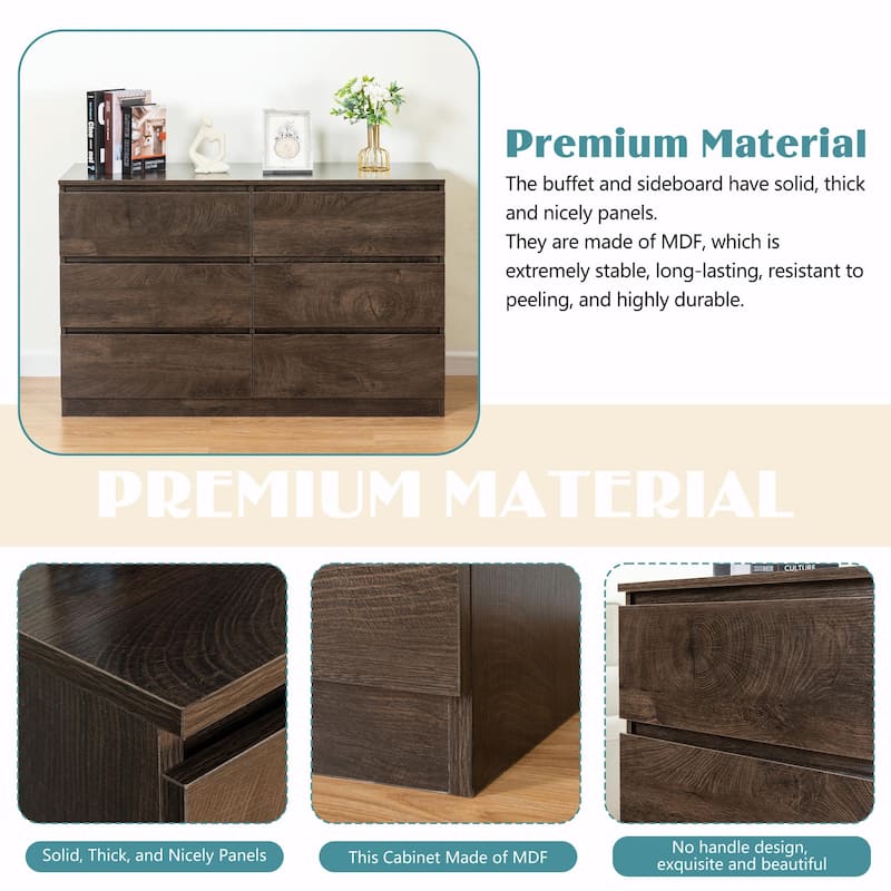 Six-Drawer Dresser Cabinet with Flat Drawer Corners