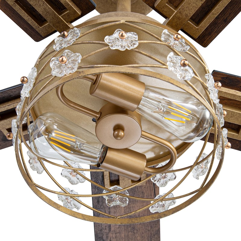 52" Reversible 5-Blade Farmhouse Glam Floral Glass Caged Ceiling Fan with Light and Remote