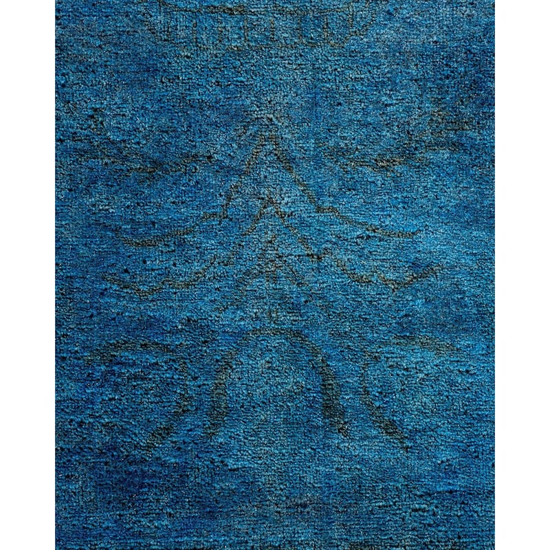 Overton Hand Knotted Wool Vintage Inspired Modern Contemporary Overdyed Blue Area Rug - 9' 2" x 12' 2"