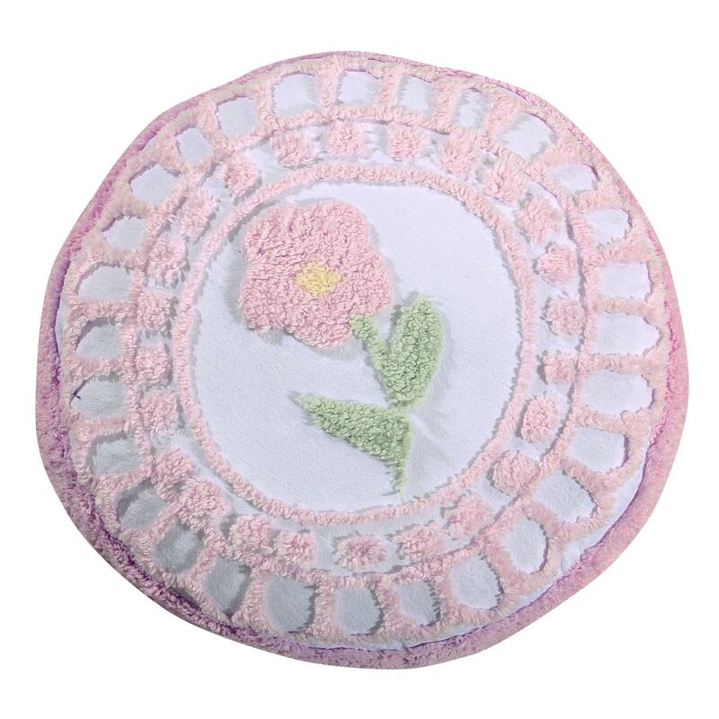 Better Trends Bloomfield Round Pillow 100% Cotton Tufted Chenille in Floral Design - 15" Round - Rose