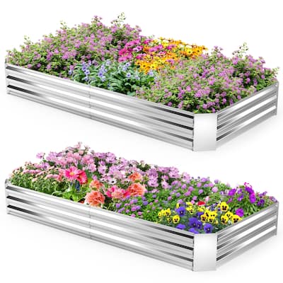 Gymax 2PCS Galvanized Raised Garden Bed Elevated Rectangle Plant Box 8