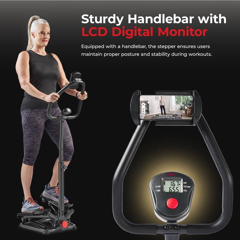 Sunny Health & Fitness Smart Stair Stepper Machine with Handlebar - SF-S020027SMART - Black - 27.8*19.5*56.1