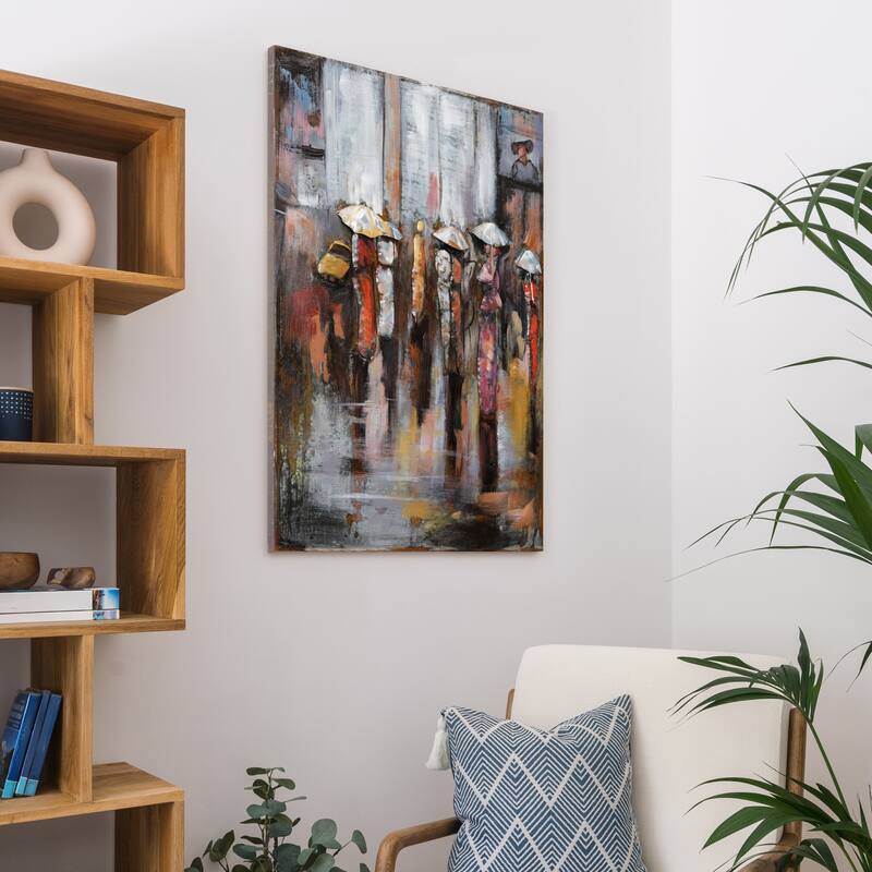 "Paris Rain" Wall Sculpture Mixed Media Iron Hand Painted Dimensional Wall Art