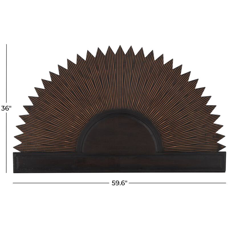 Dark Brown Wooden Large Sun Home Wall Decor with Copper Accents