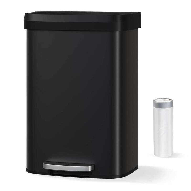 13 Gal Step-on Stainless Steel Trash Can with Soft-Close Lid for Home, Kitchen, Office - Black