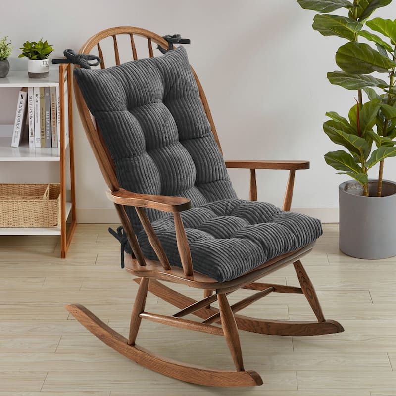 Sweet Home Collection 2 Piece Velvet Ribbed Non Slip Rocking Chair Cushion Sets - Grey