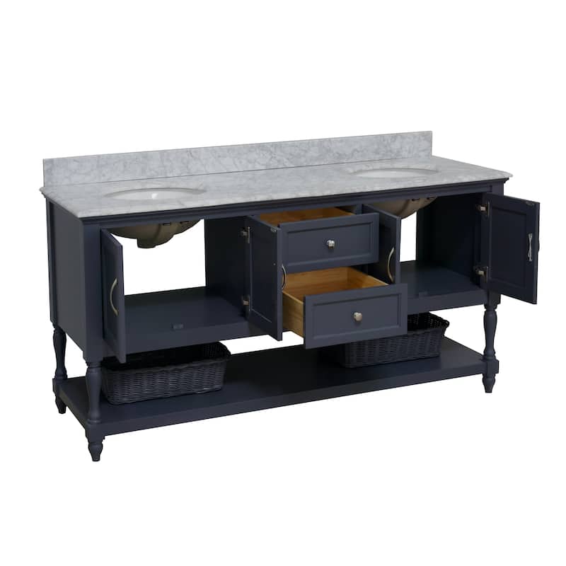 KitchenBathCollection Beverly 72" Double Bathroom Vanity with Carrara Marble Top