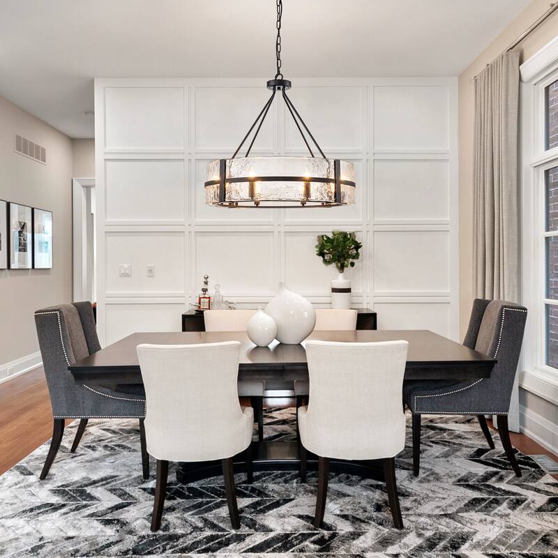 Dimmable Large Drum Glass Chandelier for Dining Room High Ceiling Living Room