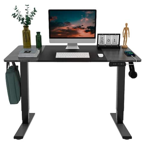 FlexiSpot Dual Motor 3 Stages Height Adjustable Desk Stand Up Desk with USB Charging Port and Hooks