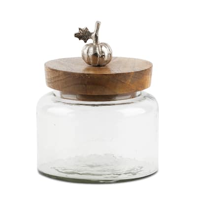 Glass Canister with Mango Wood Lid and Pumpkin Accent (Set of 2)