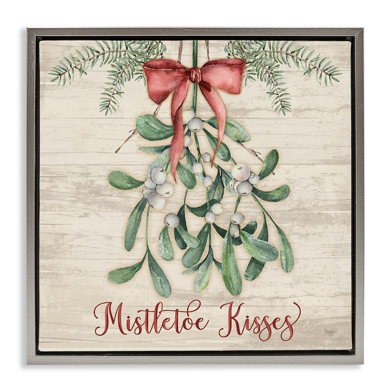 Stupell Rustic Mistletoe Kisses Framed Floater Canvas Wall Art Design By Mollie B. - 18 x 18 - Grey