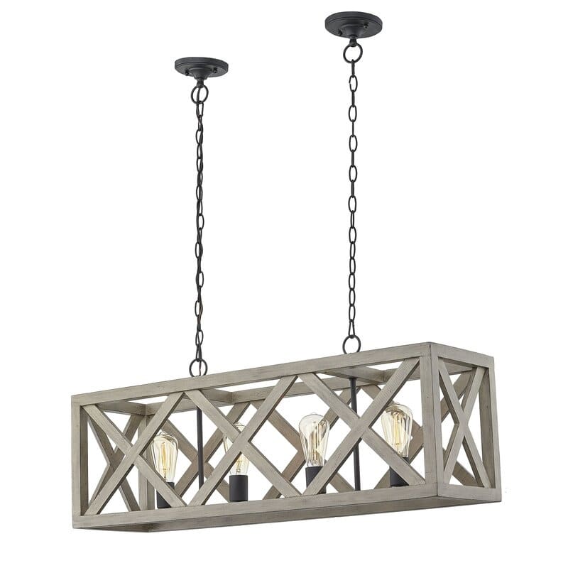 4 Light Anchor Grey Oak And Matte Black Pendant - 36"x9.85"x14"