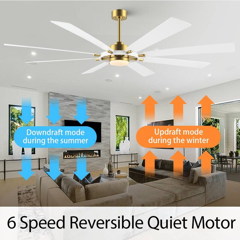 WINGBO 60-inch/72-inch 8-Blades Indoor DC Motor Ceiling Fan With LED Light and Remote Control