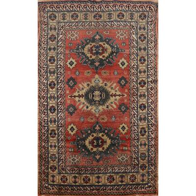 Hand Knotted Oriental 100% Wool Carpet Traditional Geometric Oranges & Rust Kazak Area Rug - 6' 0'' X 3' 10''