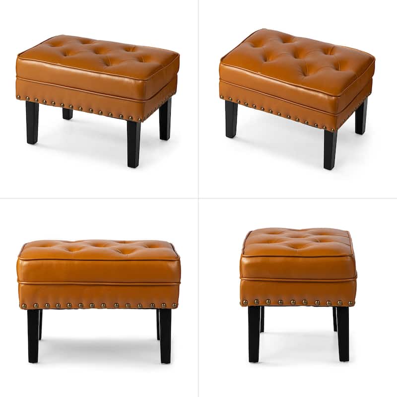 Glitzhome 22"W Mid-century PU Leather Tufted Ottoman Foot Stool