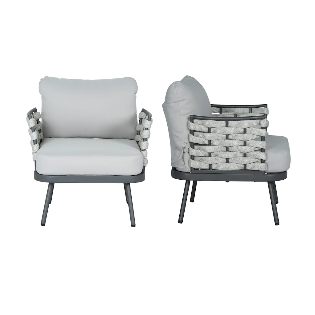 Grey Club Chairs Outdoor Chair Set of 2, Dining Chair Reading Chair Accent Chair Leisure Chair with Metal Frame