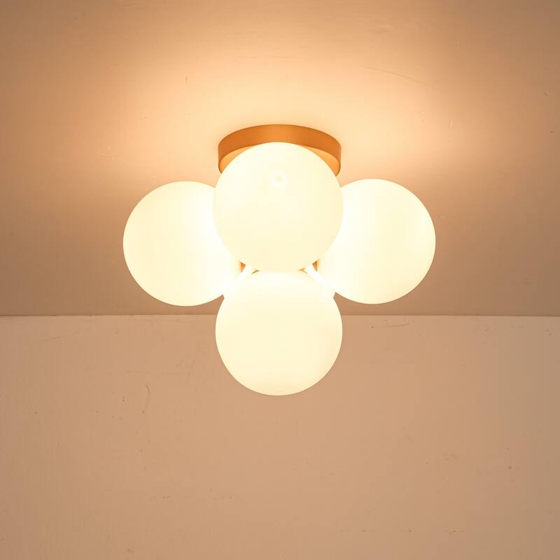 5-Light Modern Gold Frosted Glass Globe Semi-Flush Mount Light - 15 in. diameter × 12.2 in. height