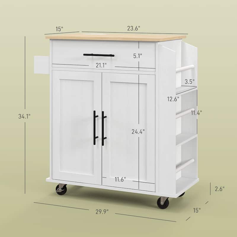 Kitchen Island with Adjustable Cabinet, Rolling Kitchen Cart with USB Ports, Kitchen Cabinet with Spice Rack