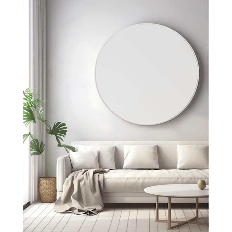 42 Inch Metal Framed Round Bathrrom Mirror  - Silver