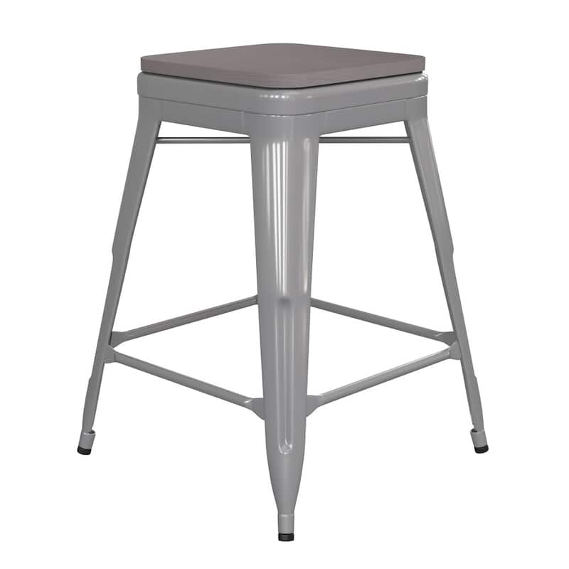 Indoor/Outdoor Backless Counter Stool with Poly Resin Seat