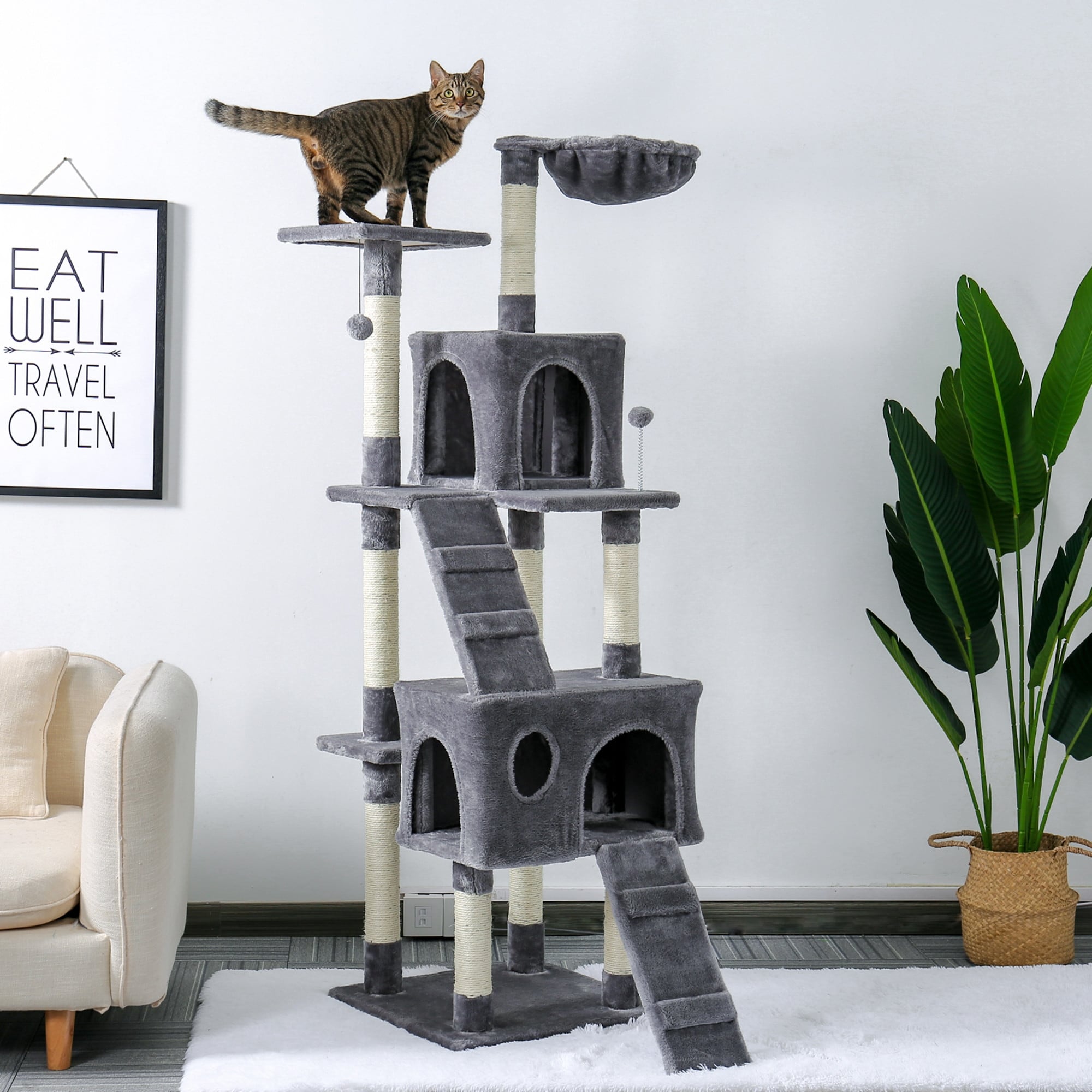 68" Pet Cat Tree Tower Climbing Shelf Cat Apartment Game Habitat Cat Tower Condo Toy