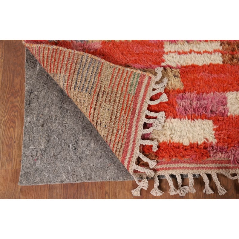 Checkered Moroccan Area Rug Handmade Orange Wool Carpet - 7'1" x 10'0"