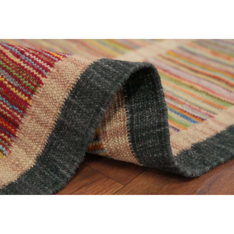 Hand Woven Oriental 100% Wool Carpet Southwestern Geometric Multi-Colored Kilim Area Rug - 6' 3'' X 4' 8''